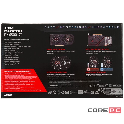 Видеокарта ASRock (RX6500XT PG 8GO) Radeon RX 6500 XT 8GB Phantom Gaming OC
