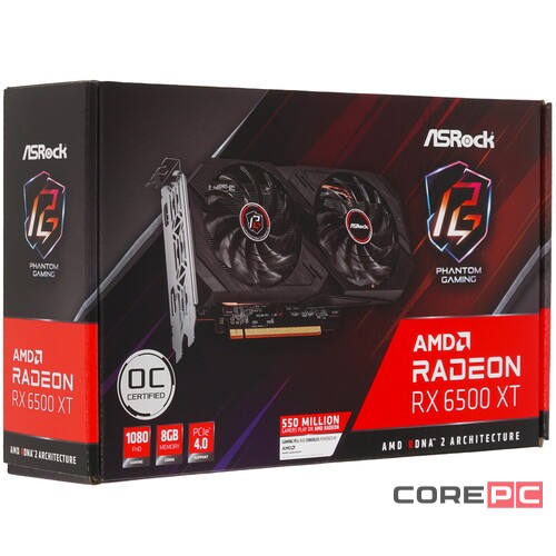 Видеокарта ASRock (RX6500XT PG 8GO) Radeon RX 6500 XT 8GB Phantom Gaming OC