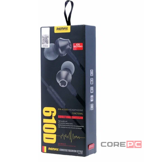 Стереонаушники с микрофоном Remax RM-610D 1.2м плоские черные