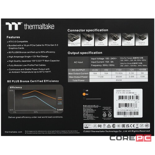 Блок питания Thermaltake 850W Smart BM3 0550 (PS-SPD-0850MNFABE-3) 16 Pin (PCIe 5.0 Connector Cable Details)
