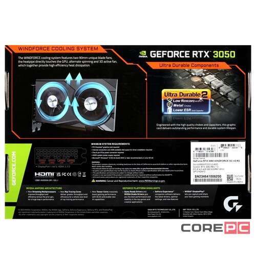Видеокарта Gigabyte (GV-N3050WF2OCV2-8GD) GeForce RTX 3050 8GB WINDFORCE OC V2