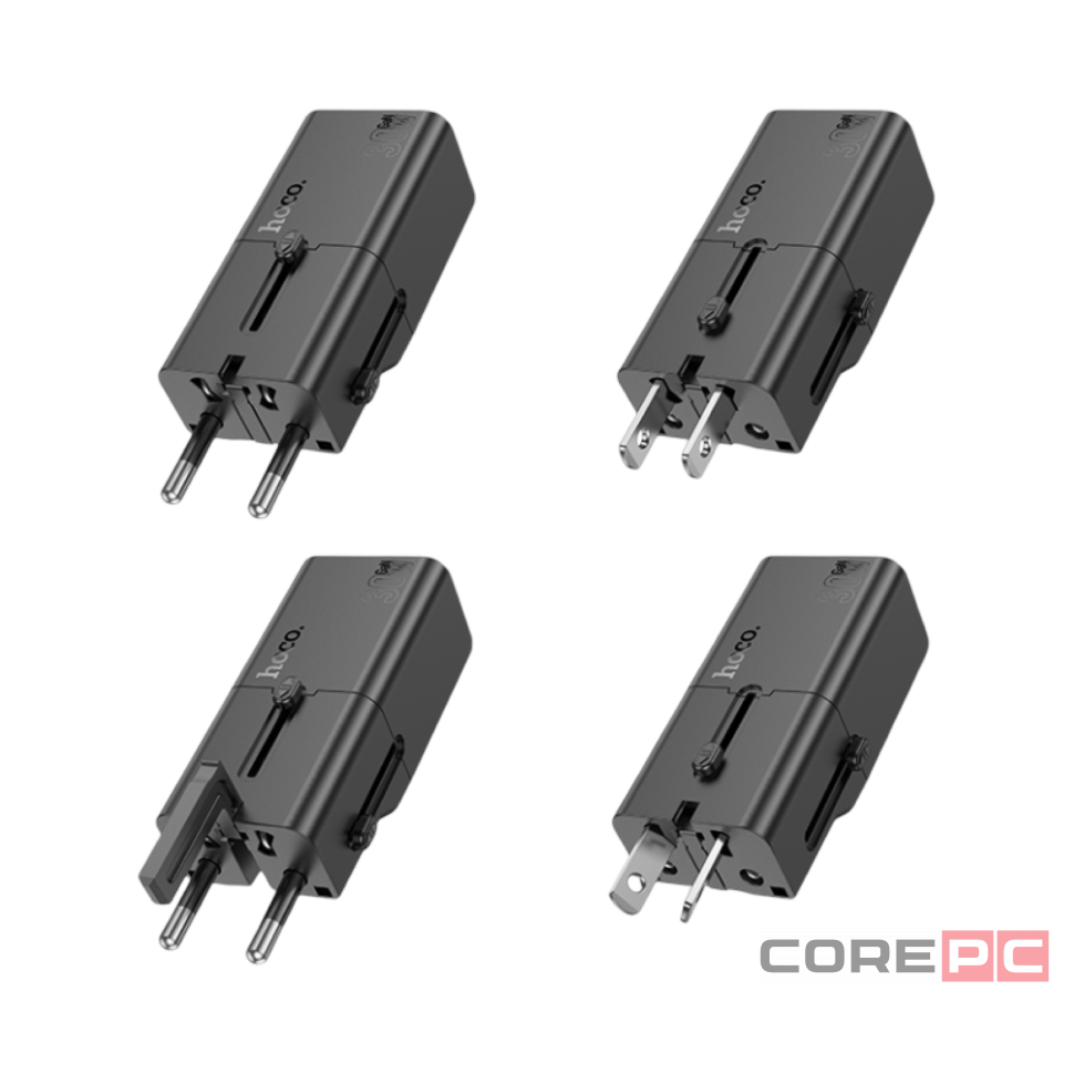 Универсальное зар. устр Hoco AC25 Type-C EU/US/AUS/UK черное