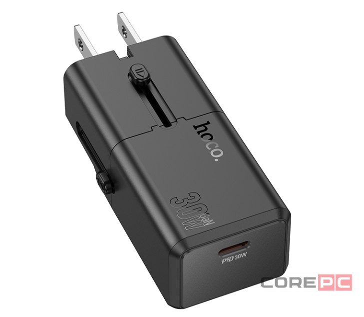 Универсальное зар. устр Hoco AC25 Type-C EU/US/AUS/UK черное