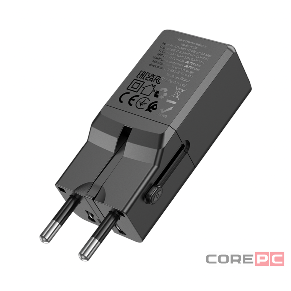 Универсальное зар. устр Hoco AC25 Type-C EU/US/AUS/UK черное