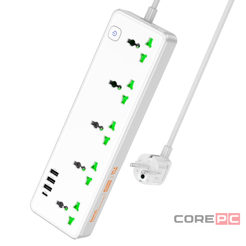 Сетевой фильтр Hoco AC13A 5розеток/3USB/1C 1,5м белый
