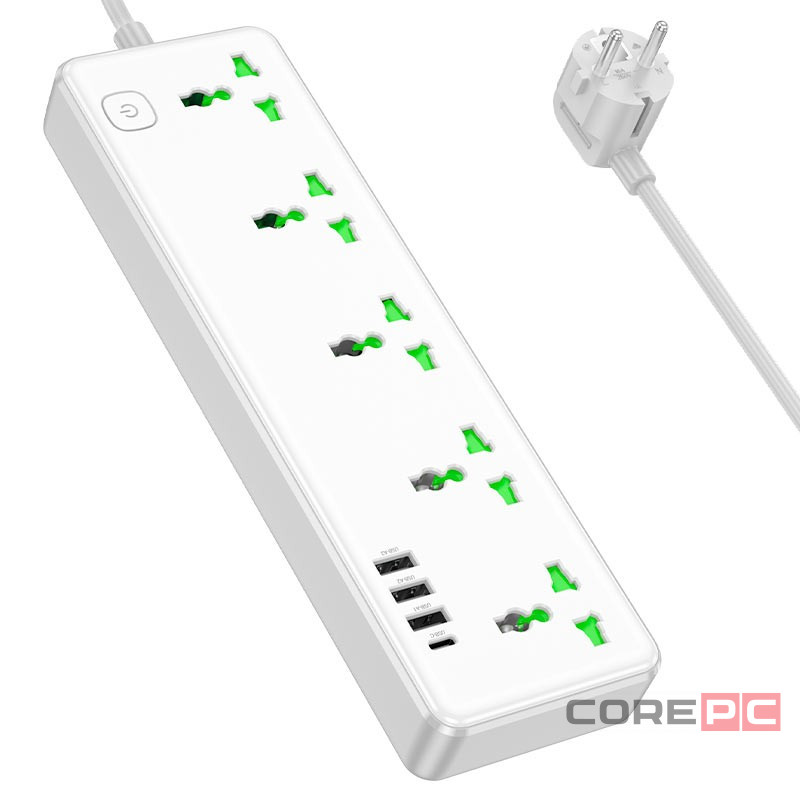 Сетевой фильтр Hoco AC13A 5розеток/3USB/1C 1,5м белый