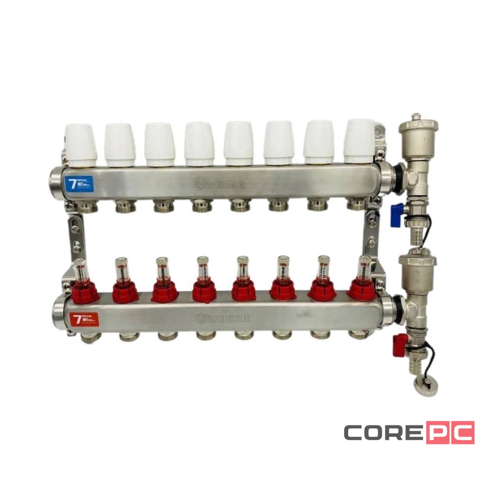 Группа коллект. VIEIR 1х8х3/4quot; с расходомер, дренаж. кр, воздухоотвод., нерж. сталь VR113-08A