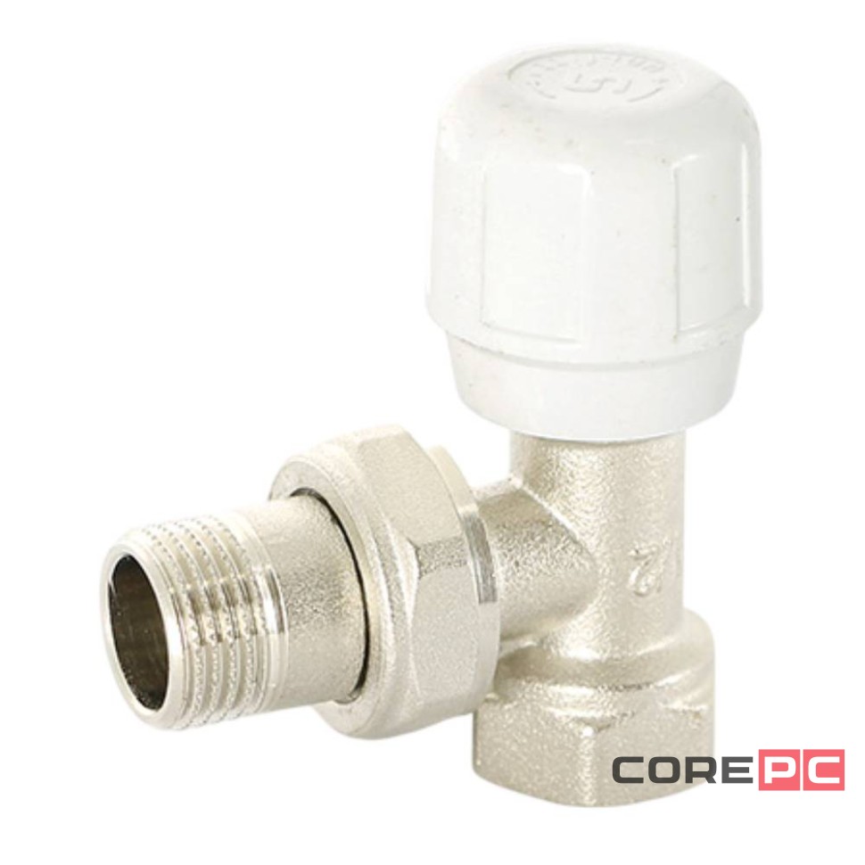 Вентиль Uni-Fitt ручной угловой НВ 1/2quot; с разъёмным соединением, никелированный