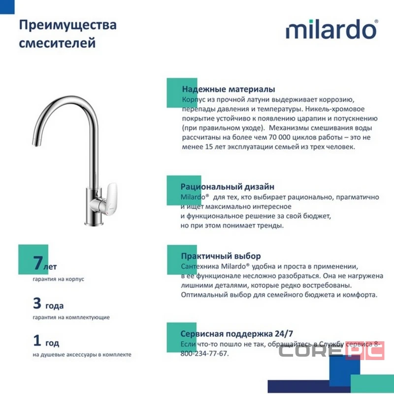 Смеситель для кухни Milardo RORSBFJM05, рычажное управление, цвет хром