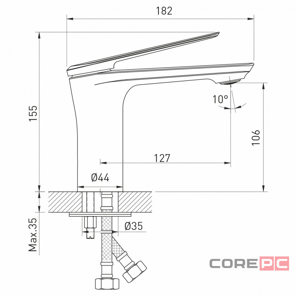 Смеситель для раковины MIXLINE МЛ25-04/ML25-04, рычажное управление, цвет хром