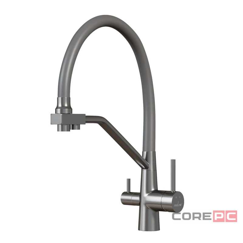 Смеситель для кухни MIXLINE МЛНС-0404/MLSS-0404 серый, рычажное управление, цвет сатин/серый