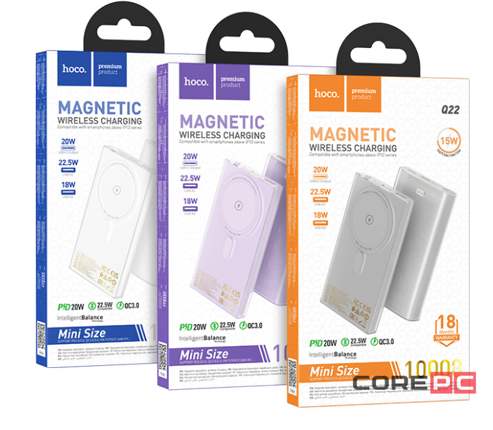 Внешний аккумулятор Hoco Q22 Taurus MagSafe 10000mAh USBх2/Type-C (белый)