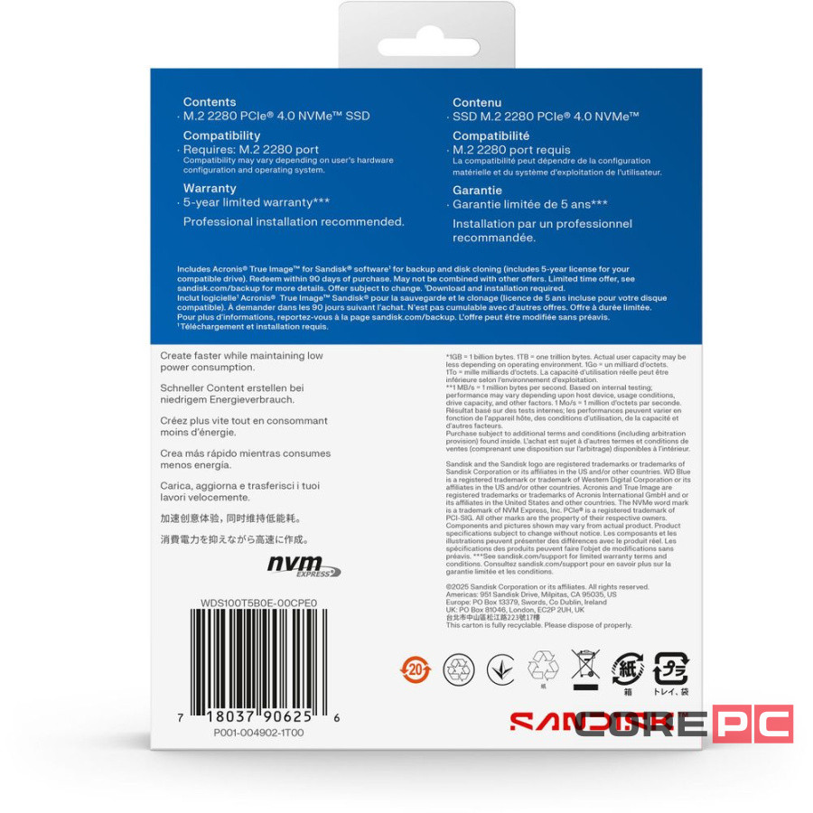 Твердотельный накопитель Western Digital 1000 Gb WD Blue (WDS100T5B0E)