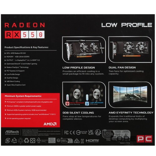 Видеокарта ASRock (RX550 LP 4G) Radeon RX 550 4GB Low Profile 4GB