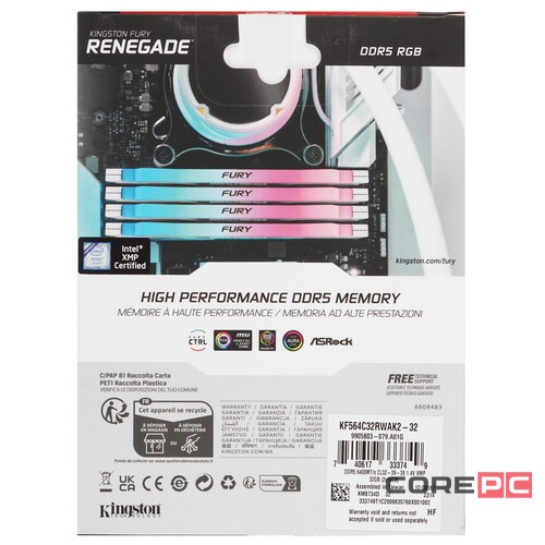 Оперативная память 32 Gb 6400 MHz Kingston FURY Renegade RGB White (KF564C32RWAK2-32)
