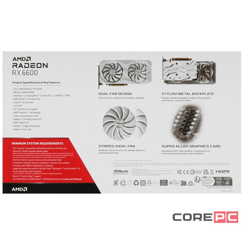 Видеокарта ASRock (RX6600 CLW 8G) Radeon RX 6600 8GB Challenger White