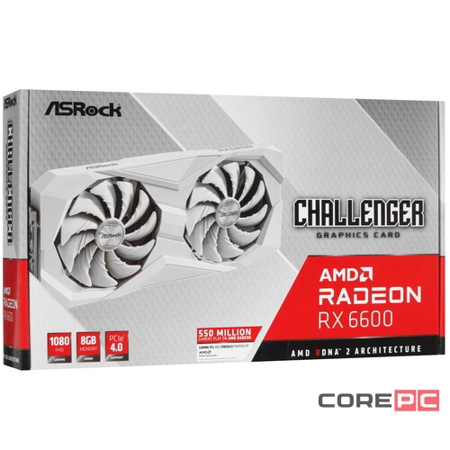 Видеокарта ASRock (RX6600 CLW 8G) Radeon RX 6600 8GB Challenger White