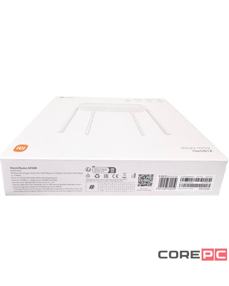 Wi-Fi роутер Xiaomi Mi Router AX1500 1500Mbps/Wi-Fi6 (DVB4412GL) EU белый