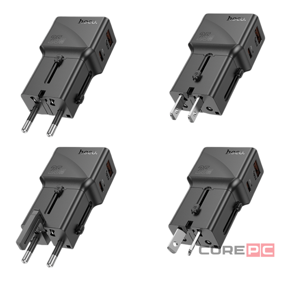Универсальное зар. устр Hoco AC24 Type-C/USB-A EU/US/AUS/UK черное