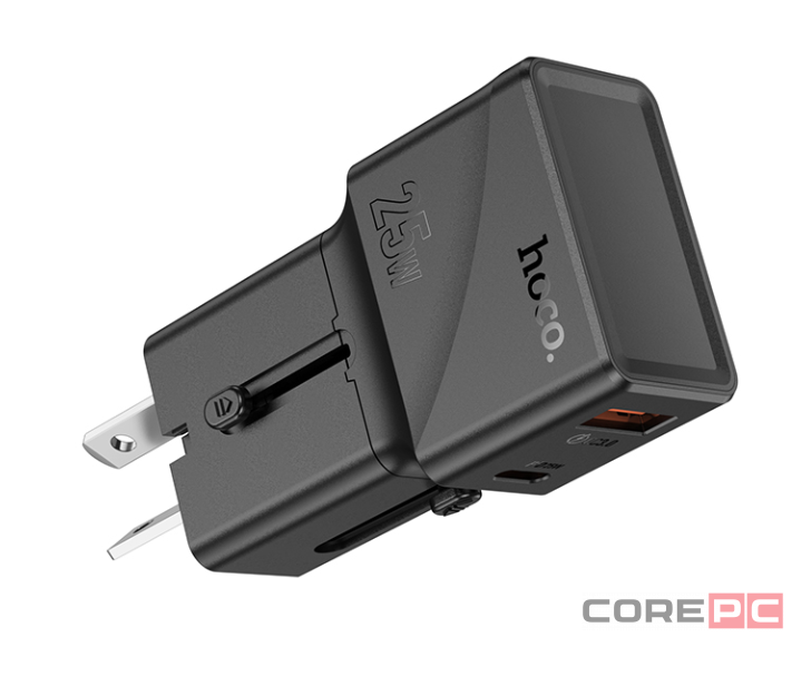 Универсальное зар. устр Hoco AC24 Type-C/USB-A EU/US/AUS/UK черное