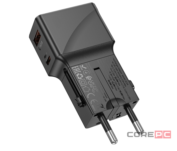 Универсальное зар. устр Hoco AC24 Type-C/USB-A EU/US/AUS/UK черное