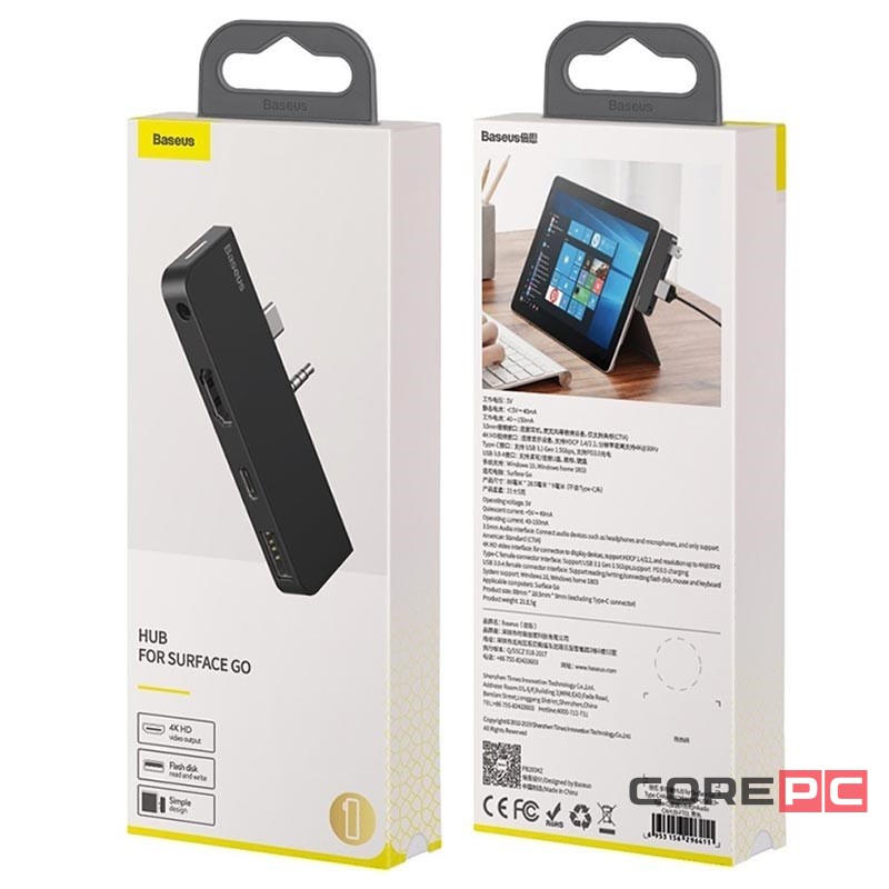 USB хаб Baseus для планшета Surface GO 1USB/1USB-C/HDMI 4K/3.5мм CAHUB-FT01 черный