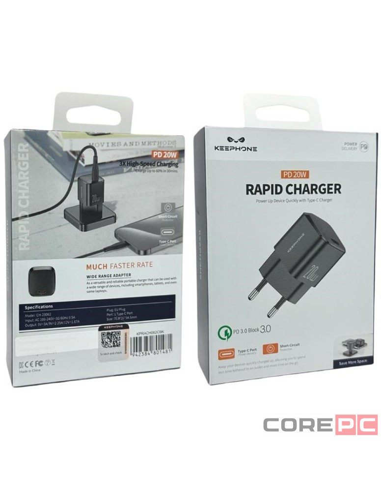 Сетевое зар. устр. Keephone CH-23062 1C 20W черное