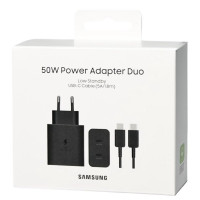 Сетевое зар. устр. для Samsung 50W 2C с кабелем T-C - T-C в упаковке черное (High copy)