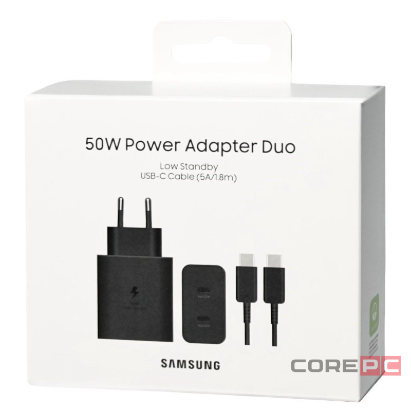 Сетевое зар. устр. для Samsung 50W 2C с кабелем T-C - T-C в упаковке черное (High copy)
