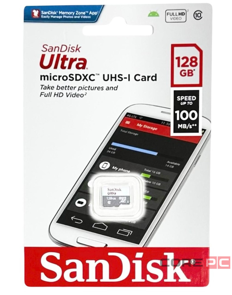 micro SDXC карта памяти SanDisk 128GB Class10 UHS-1 Ultra 100MB/s без ад. (SDSQUNR-128G-GN3MN)