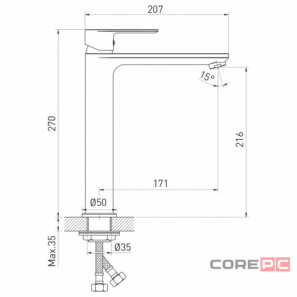 Смеситель для раковины MIXLINE МЛ26-042/ML26-042, рычажное управление, цвет хром