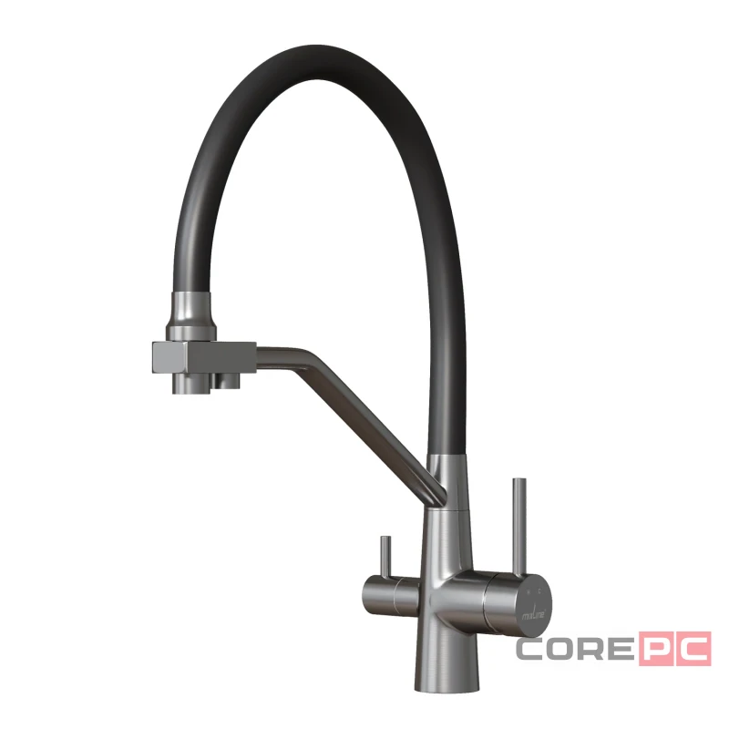 Смеситель для кухни MIXLINE МЛНС-0404/MLSS-0404 черный, рычажное управление, цвет сатин/черный