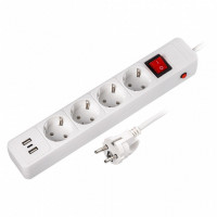 Сетевой фильтр c USB+Type C, 16А, 4 гнезда, c з/ш, с з/к, ПВС, 3 м, белый (SBSP-30C-W)