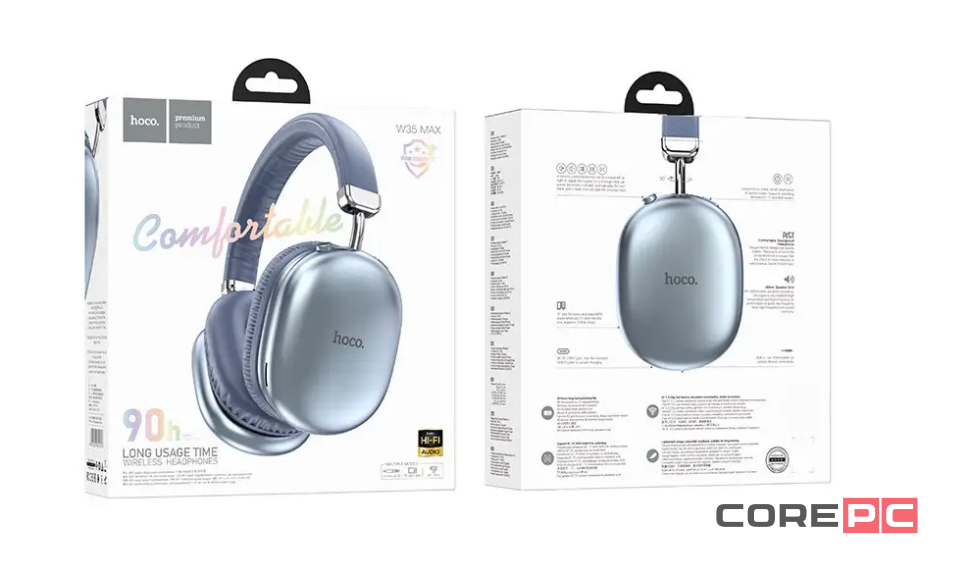 Стереонаушники Bluetooth полноразмерные Hoco W35 Max V5.3/45ч голубой