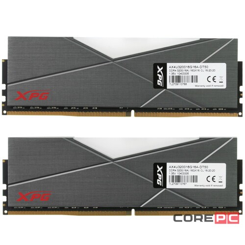 Оперативная память 32 Gb 3200 MHz ADATA XPG SPECTRIX D50 Grey RGB (AX4U320016G16A-DT50)
