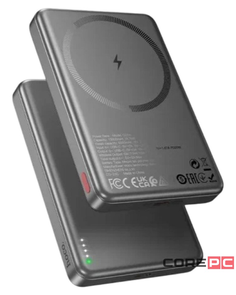 Powerbank с беспроводной зарядкой MagSafe Hoco Q26A 10000mAh 2USB-C 20W серый