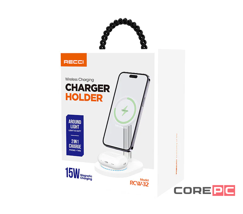 Беспроводное зарядное устройство 2в1 Recci RCW-32 15W белое