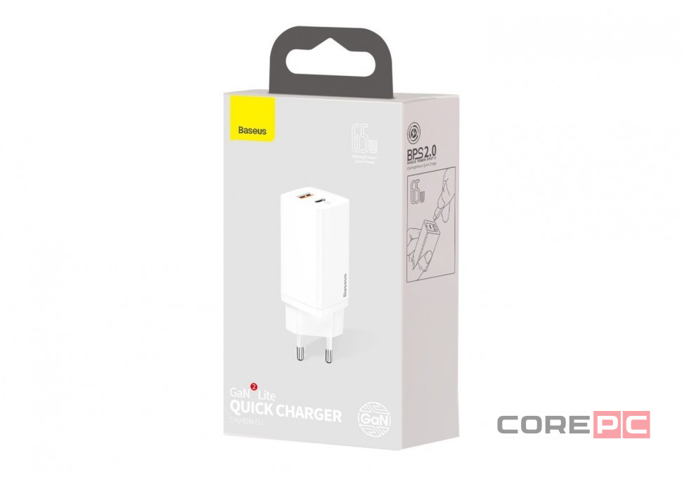 Сетевое зар. устр. Baseus GaN2 Lite Quick Charger 1USB/1C 65W (CCGAN2L-B02) белое