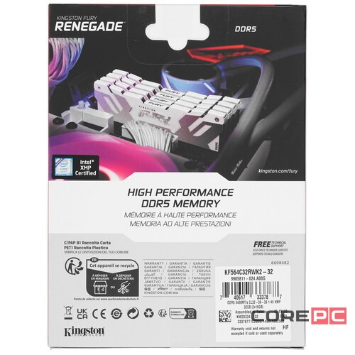 Оперативная память 32 Gb 6400 MHz Kingston FURY Renegade White (KF564C32RWK2-32)