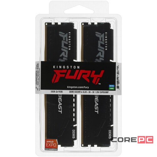 Оперативная память 32 Gb 6000 MHz Kingston FURY Beast Black (KF560C36BBEK2-32)