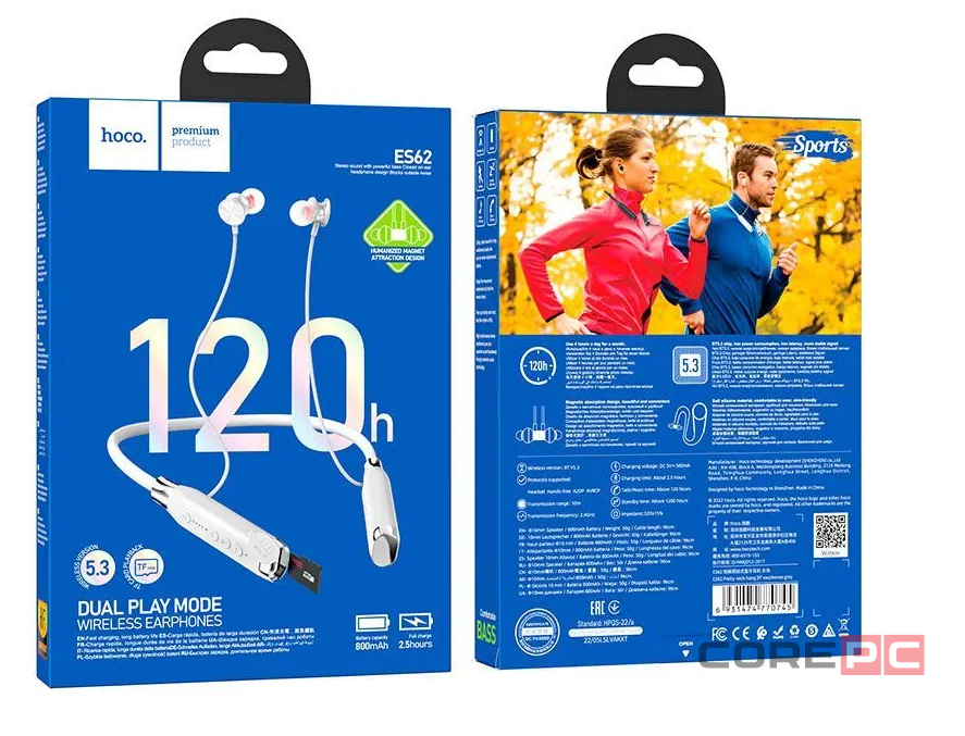 Беспроводные наушники для спорта Hoco ES62 BT5.3/800mAh/120ч серый