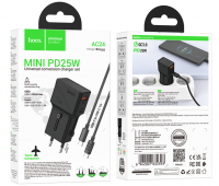 Универсальное зар. устр Hoco AC24 Type-C/USB-A EU/US/AUS/UK с кабелем Type-C на Type-C черное