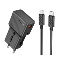 Универсальное зар. устр Hoco AC24 Type-C/USB-A EU/US/AUS/UK с кабелем Type-C на Type-C черное