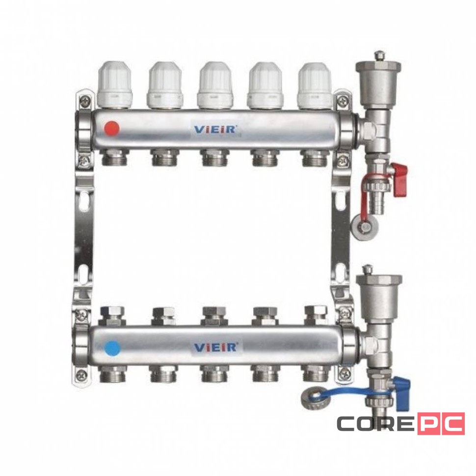 Группа коллект. VIEIR 1quot;х5х3/4quot; без/расходомер, с дренаж. кр, воздухоотвод., нерж.сталь VR115-05A