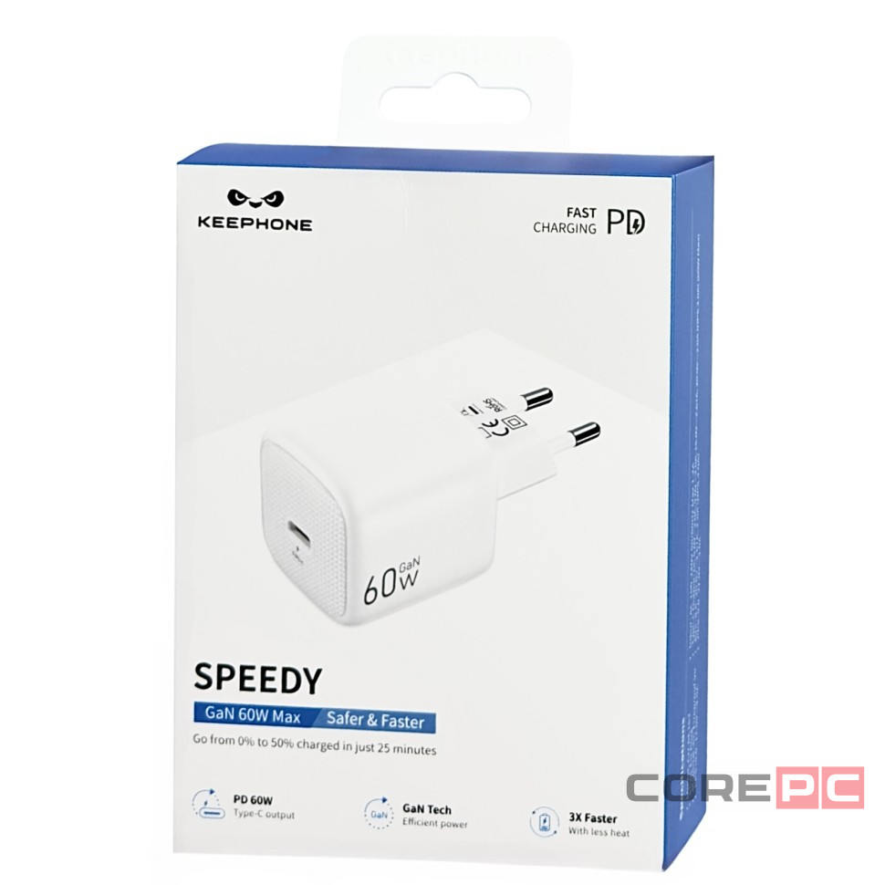 Сетевое зар. устр. Keephone Speedy 1C Gan 60W белое