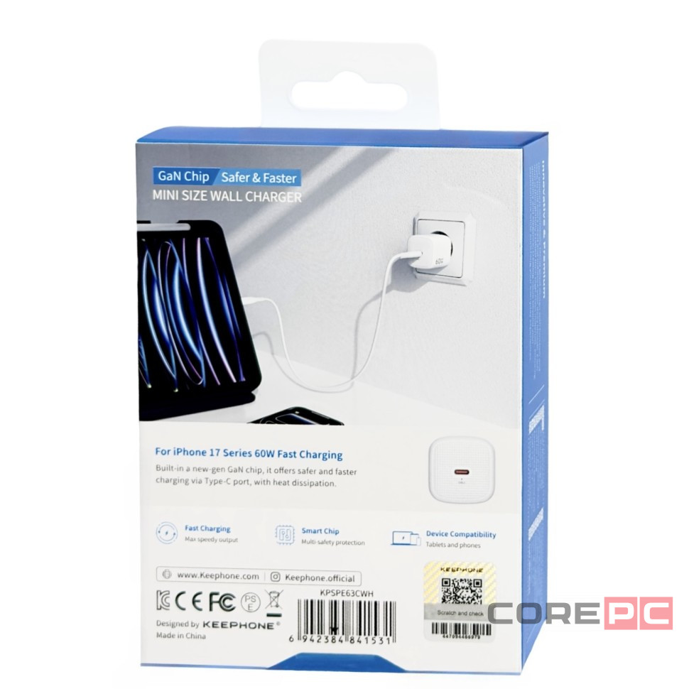 Сетевое зар. устр. Keephone Speedy 1C Gan 60W белое