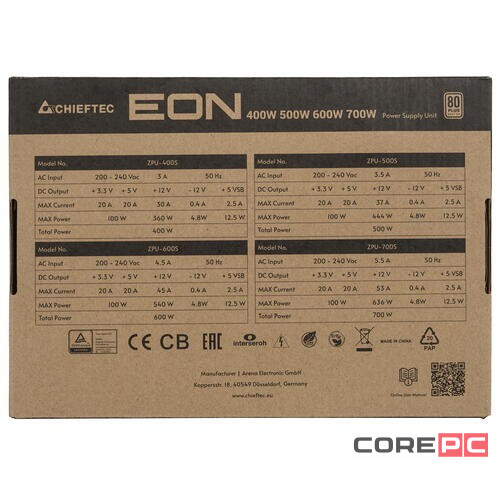 Блок питания Chieftec 700W Eon Black (ZPU-700S)