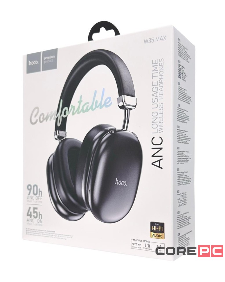 Стереонаушники Bluetooth полноразмерные Hoco W35 Max ANC BT5.3/45ч черные