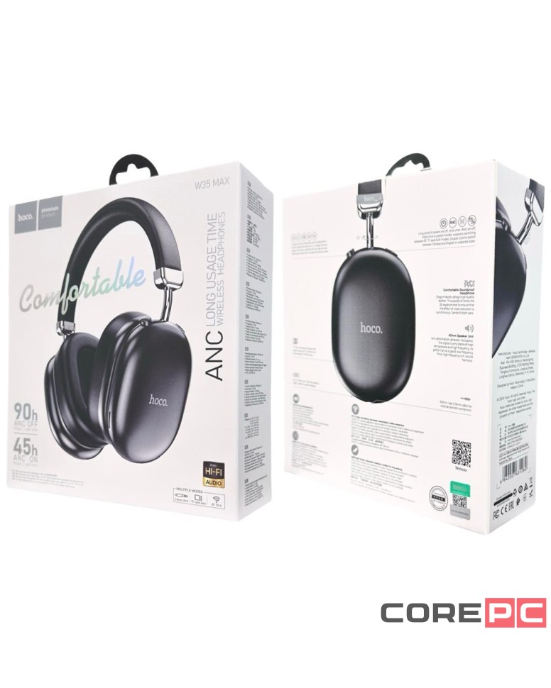 Стереонаушники Bluetooth полноразмерные Hoco W35 Max ANC BT5.3/45ч черные