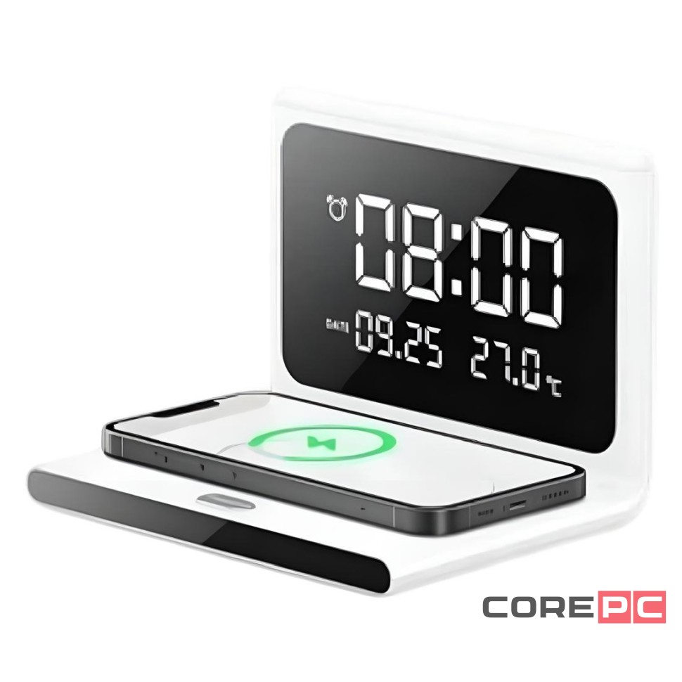 Беспроводное зарядное устройство + часы Recci RLS-L12 15W белое